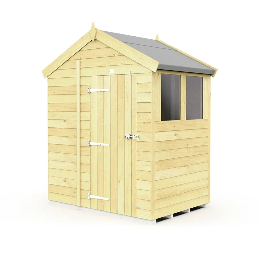 Buttercup Farm 6 x 4 Feet Apex Shed - Single Door W/ Windows - L127 x W175 x H217 cm in Brown