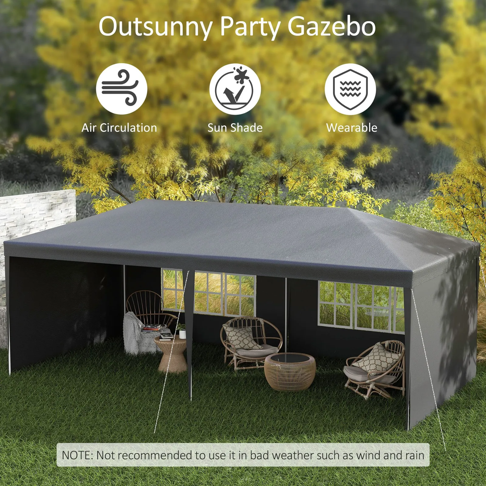OUTSUNNY 6m x 3m Garden Gazebo Marquee Canopy Party Tent Canopy Patio in Dark Grey 4