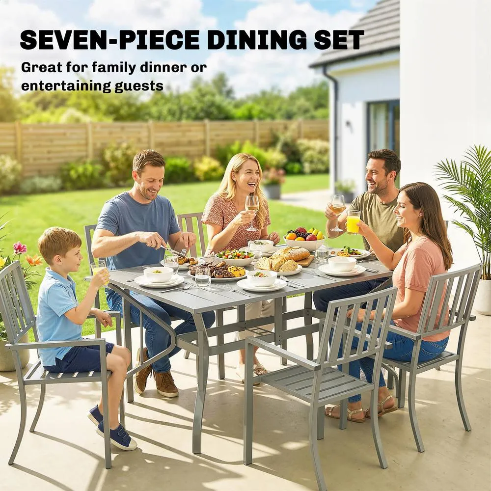 OUTSUNNY 7 Pieces Patio Dining Set with Umbrella Hole for Garden, Light Grey 4