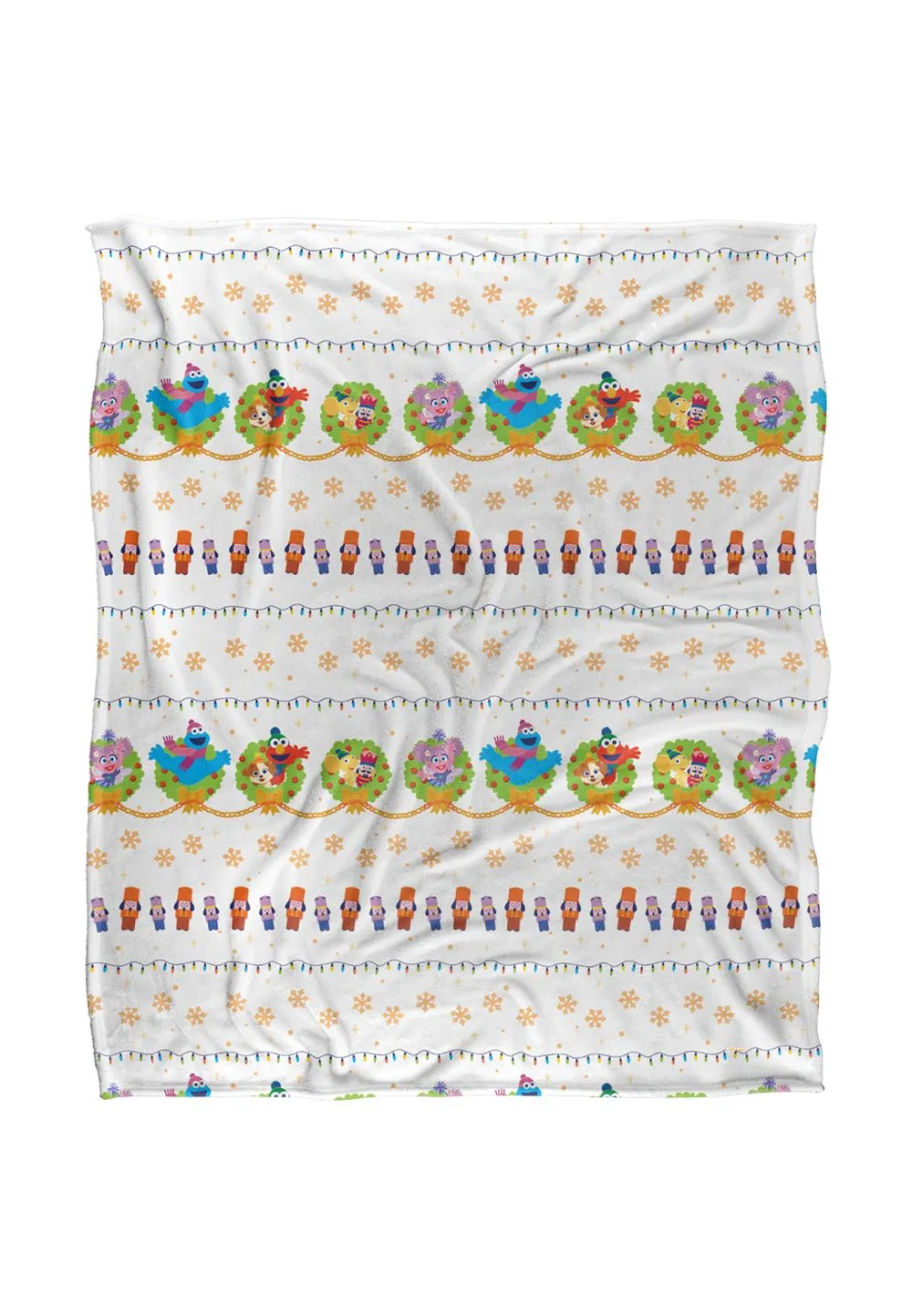 Sesame Street Holiday Wreath Pattern Silky Touch Super Soft Throw Blanket 152 X 127 cm in White