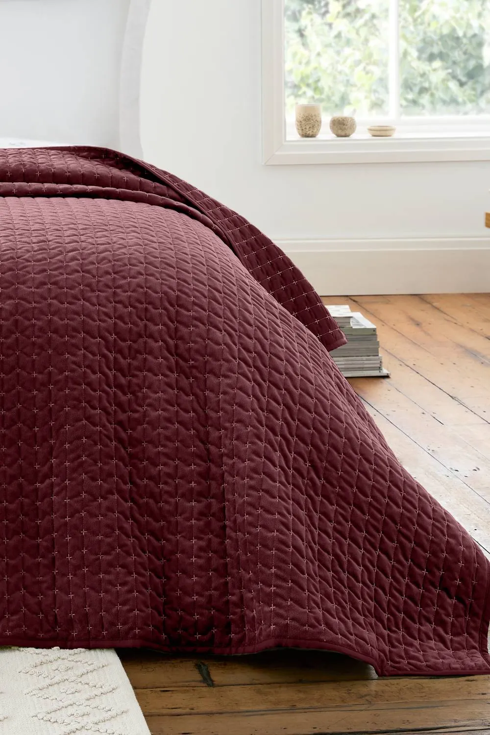 Bianca 'Attica Velvet' Embroidered Bedspread in Burgundy 1