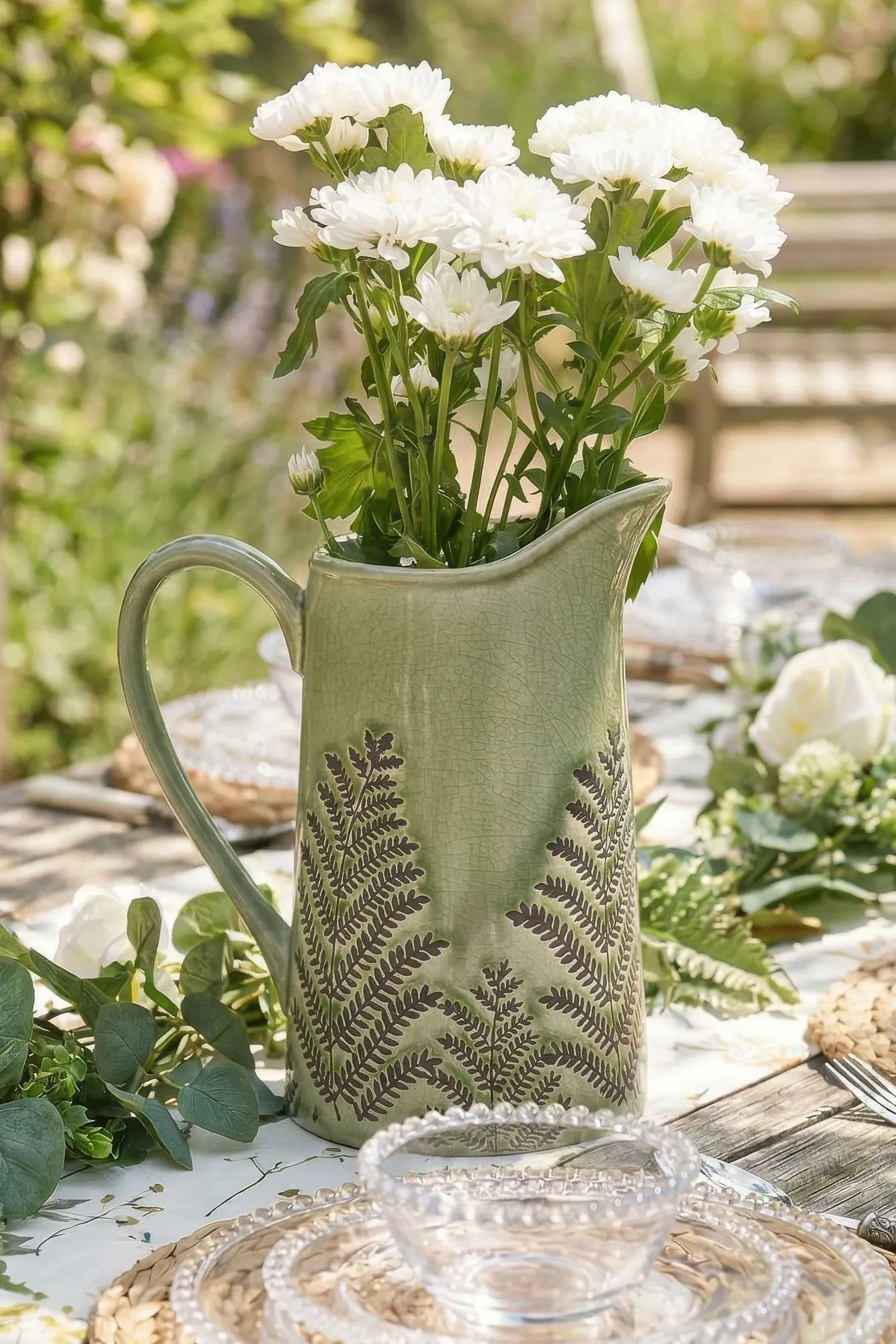 Dibor Sage Green Hallway Room Table Decor Ceramic Pitcher Jug Flower Vase