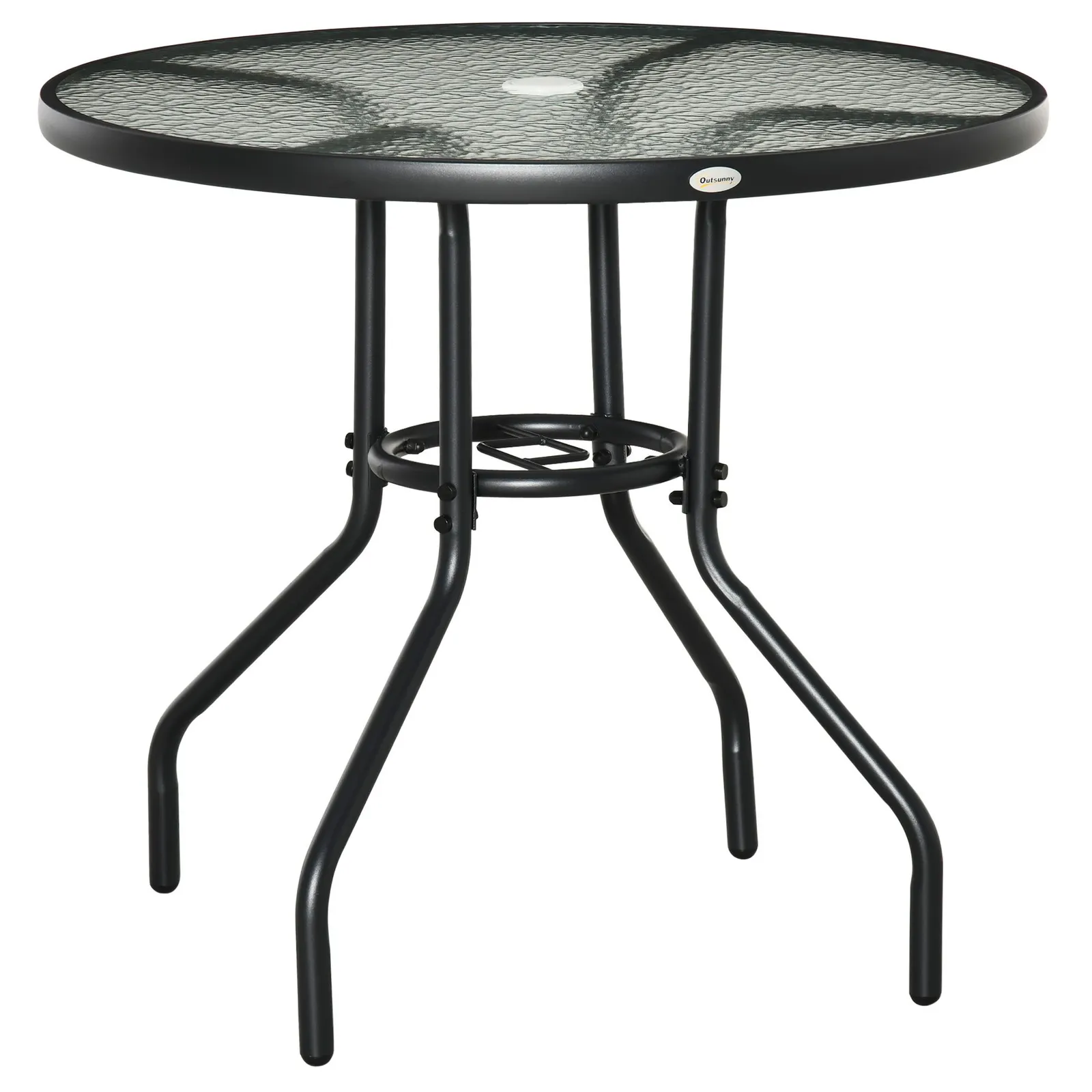 OUTSUNNY Outdoor Round Dining Table Tempered Glass Top w/ Parasol Hole 80cm in Black 2