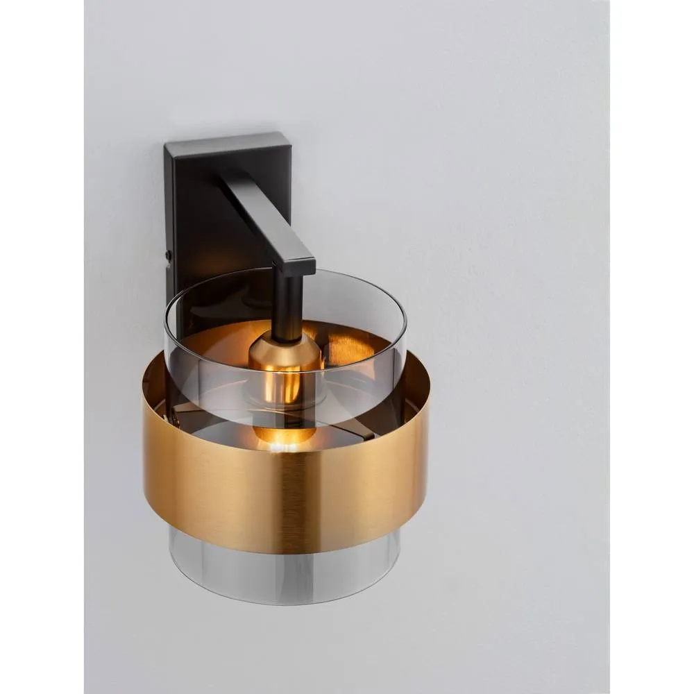 Netlighting Sianna 18cm Wall Lamp Smokey Sandy Black Brass Gold E27 1x12W 2