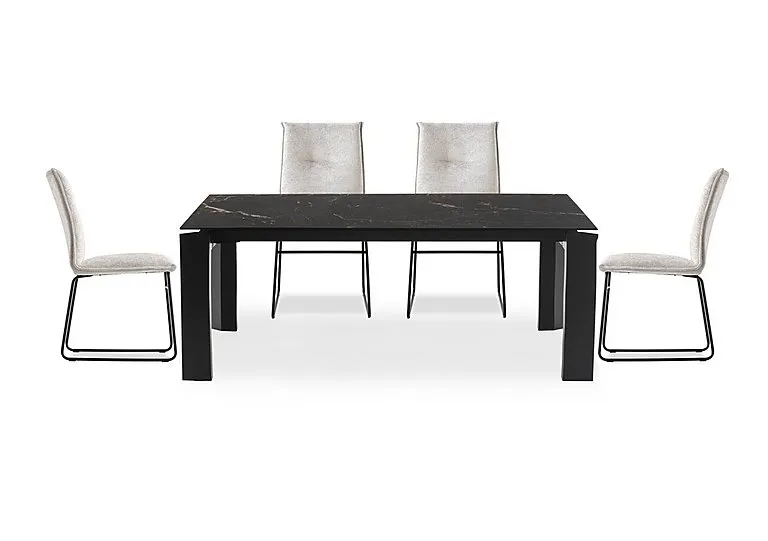 Viola 220cm Extra Large Extending Dining Table with Calacatta Ceramic Top and Graphite Wooden Legs and 4 Maya Chairs