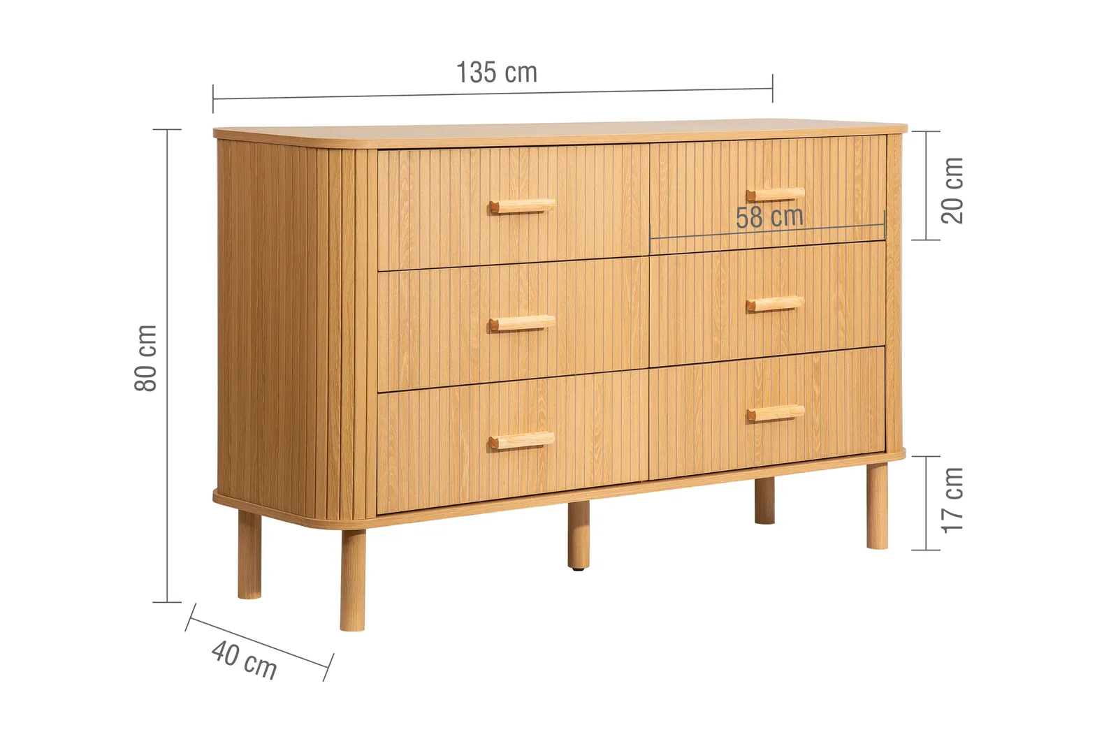 Birlea 6 Oak Brown Drawer Wooden Fluted Chest Axel 6