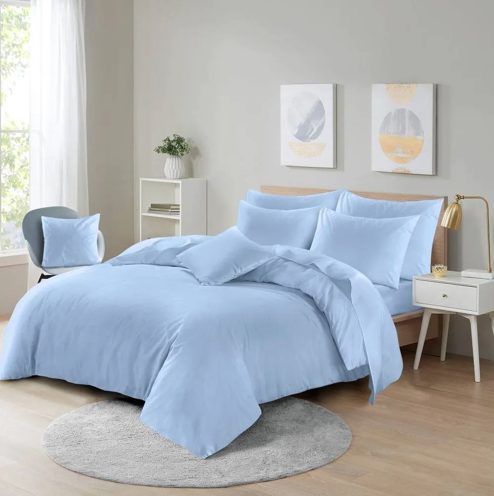 Homes-Linen Ultra Soft Microfibre Duvet Cover Set Breathable Wrinkle-Free Bedding in Baby Blue