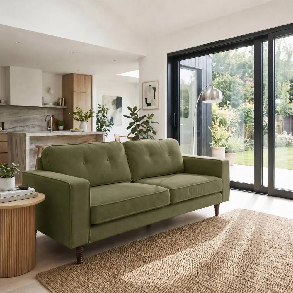 FurnitureboxUK Jasper Linen-Look Fabric 3 Seater Sofa in Green 3