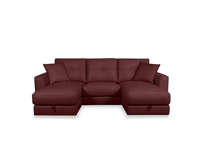 Nest Small NC Leather U-Shaped Corner Sofa with Double Storage Chaises - NC Deep Red