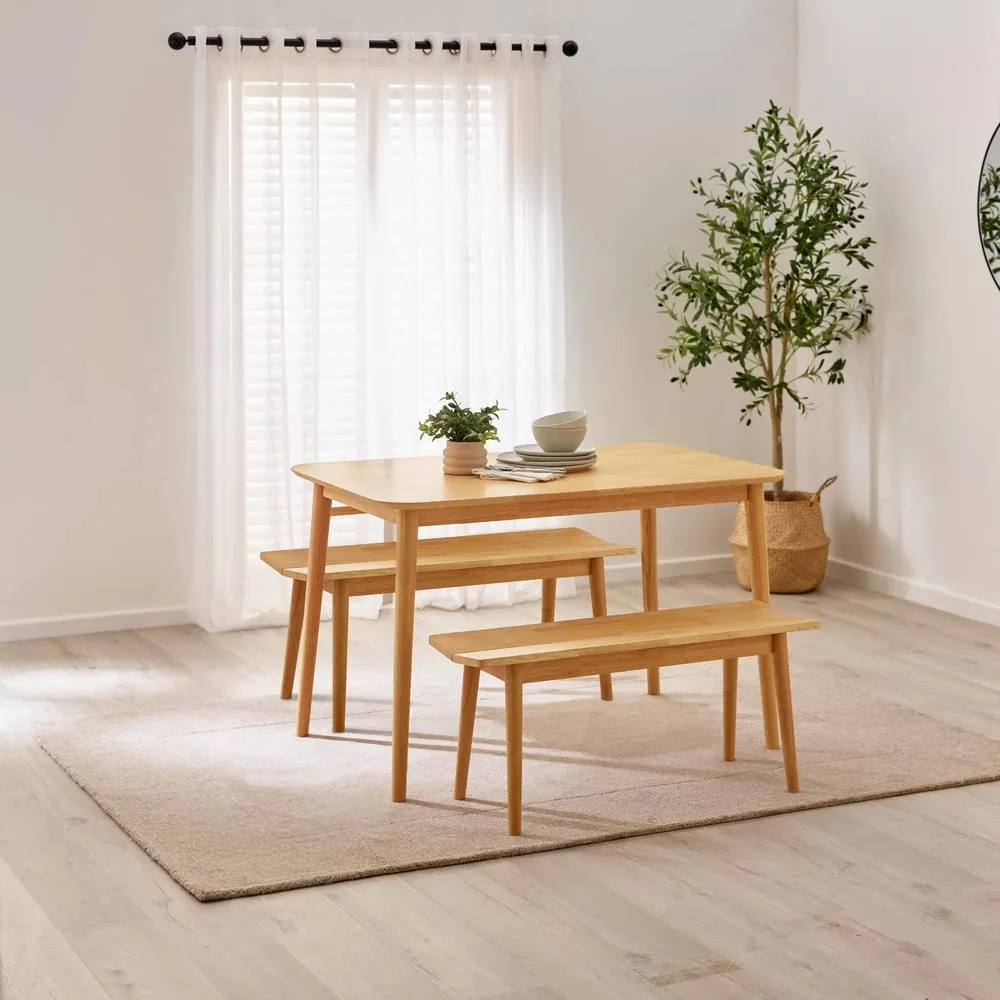 FurnitureboxUK Lynton Small Wooden Dining Table & 2 Benches in Light Oak
