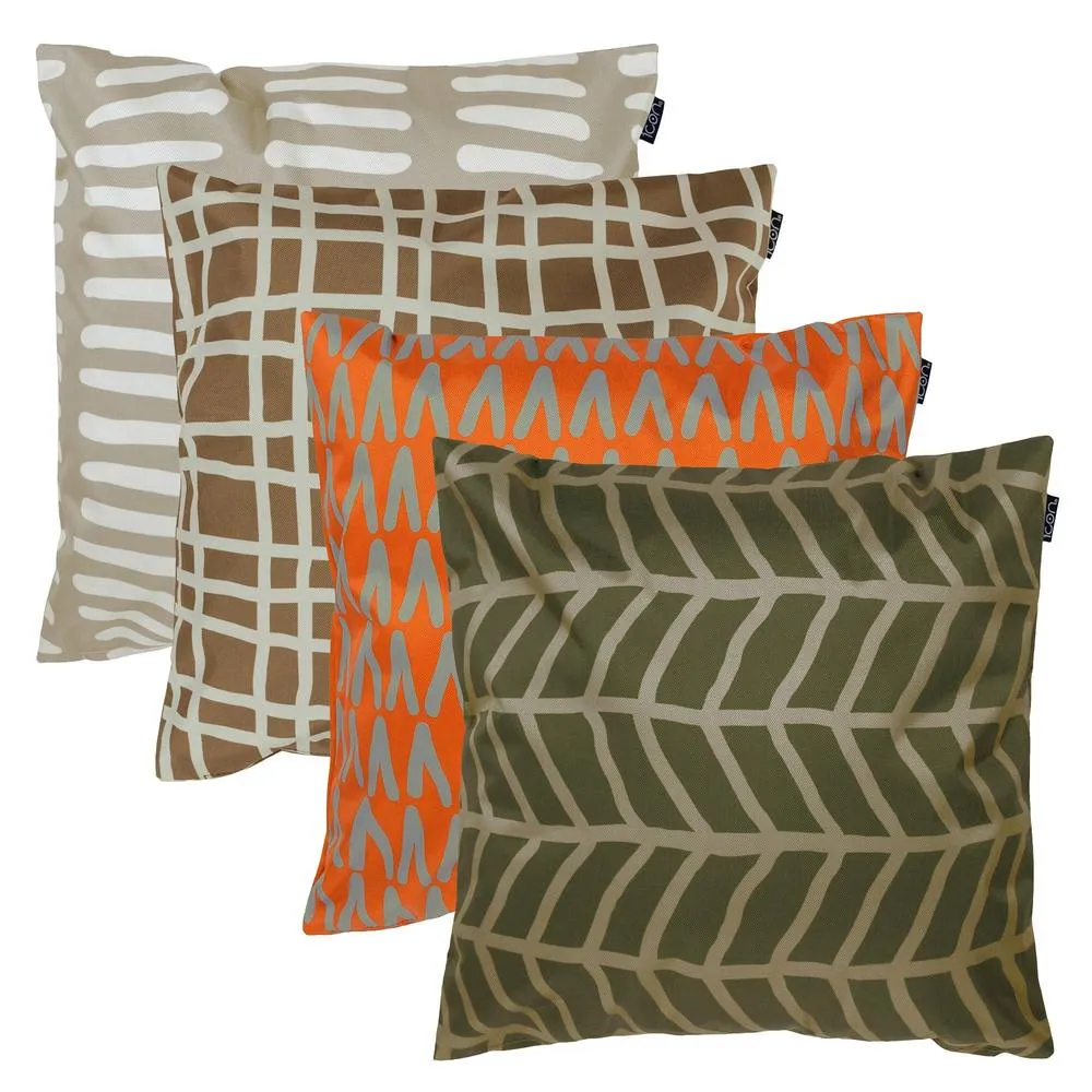 icon 4x Patterned Cushion, Chocolate, Stone, Khaki & Burnt Orange