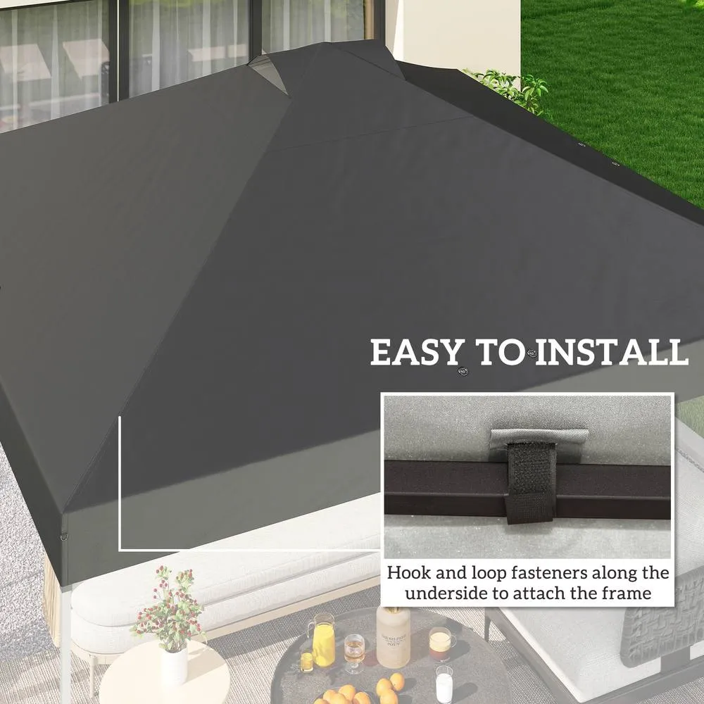 OUTSUNNY Gazebo Roof Replacement UV50+ Waterproof 3x3(m) Dark Grey 6