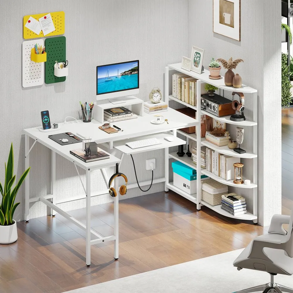 Costway L Shaped Desk with Corner Computer Desk White 2
