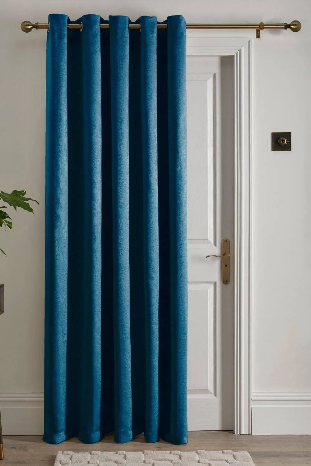 Fusion 'Strata' Dim out woven Eyelet Single Panel Door Curtain in Teal 1