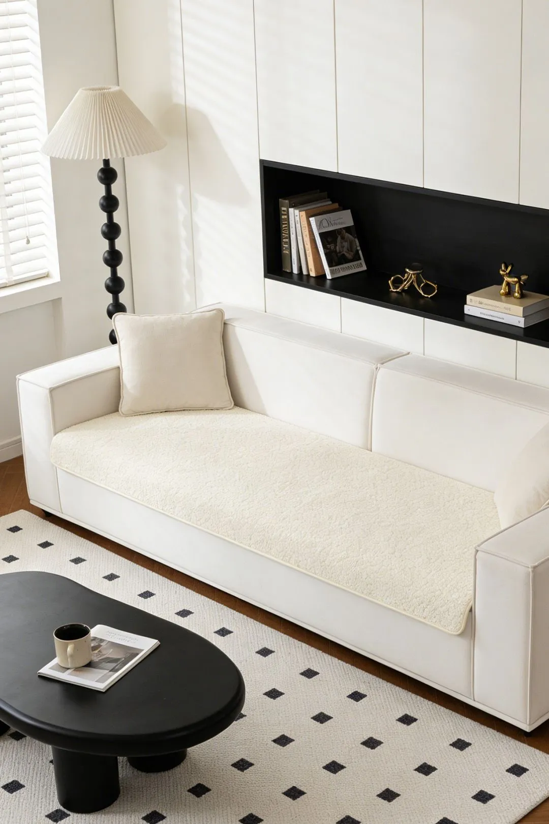 Living and Home Non-Slip Faux Plush Sherpa-Style Sofa Cover in Beige