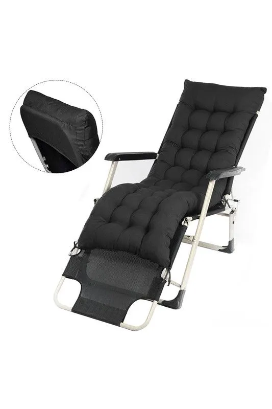 Garden Sanctuary 160x50cm Sun Lounger Cushion with Anti-Slip Cover in Black
