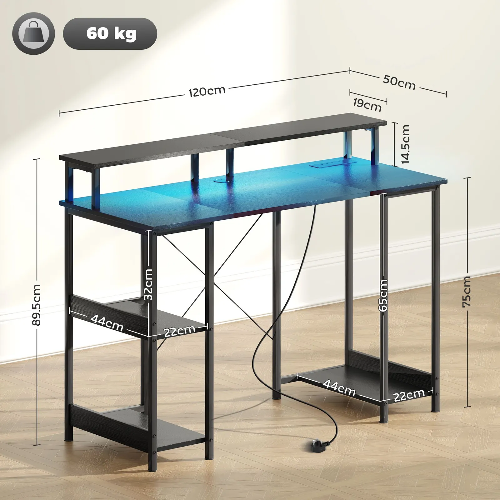 HOMCOM Computer Desk Reversible Home Office Desk with Storage in Black 3