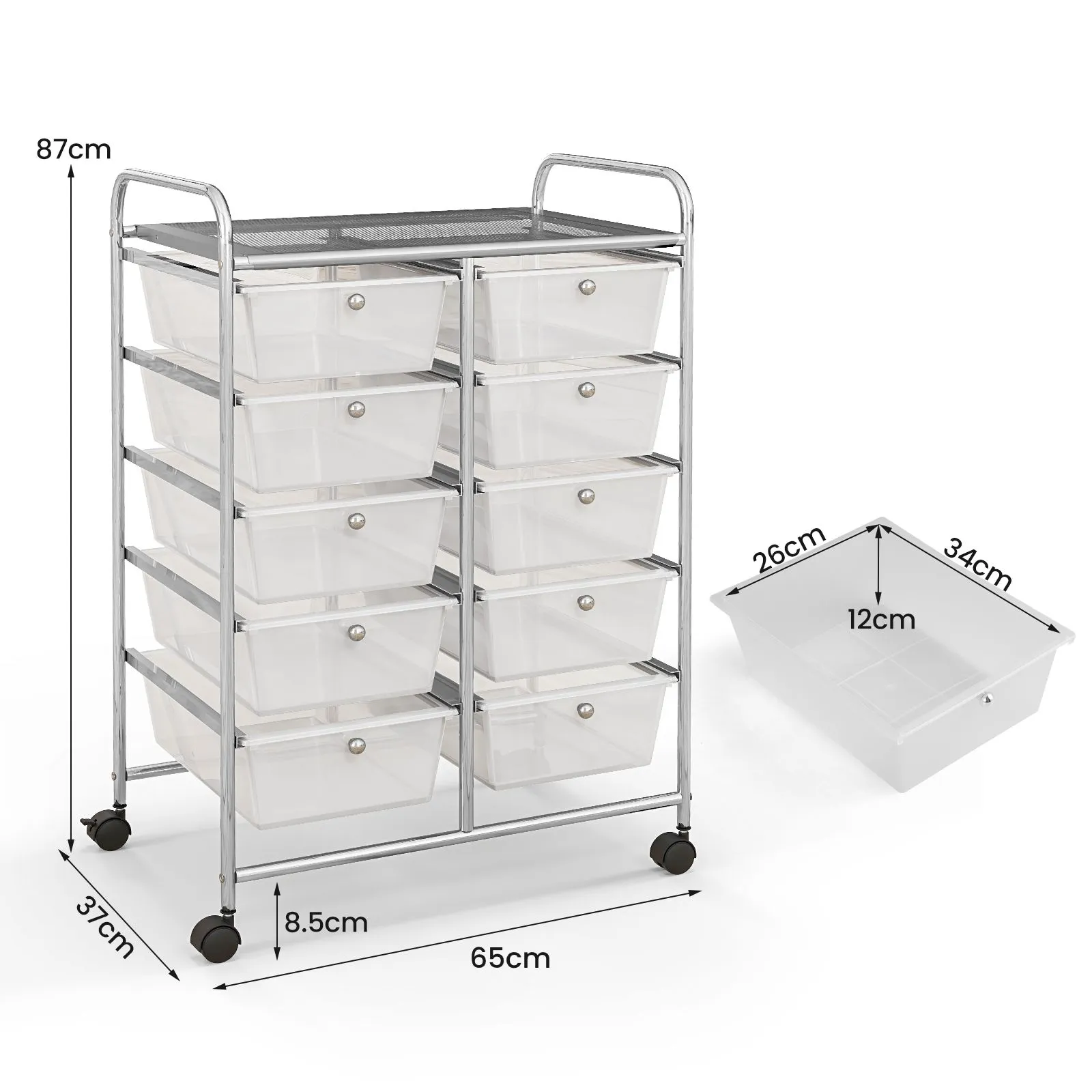 Costway 10 Drawers Storage Trolley Mobile Rolling Utility Cart Home Office Organizer in Clear 2