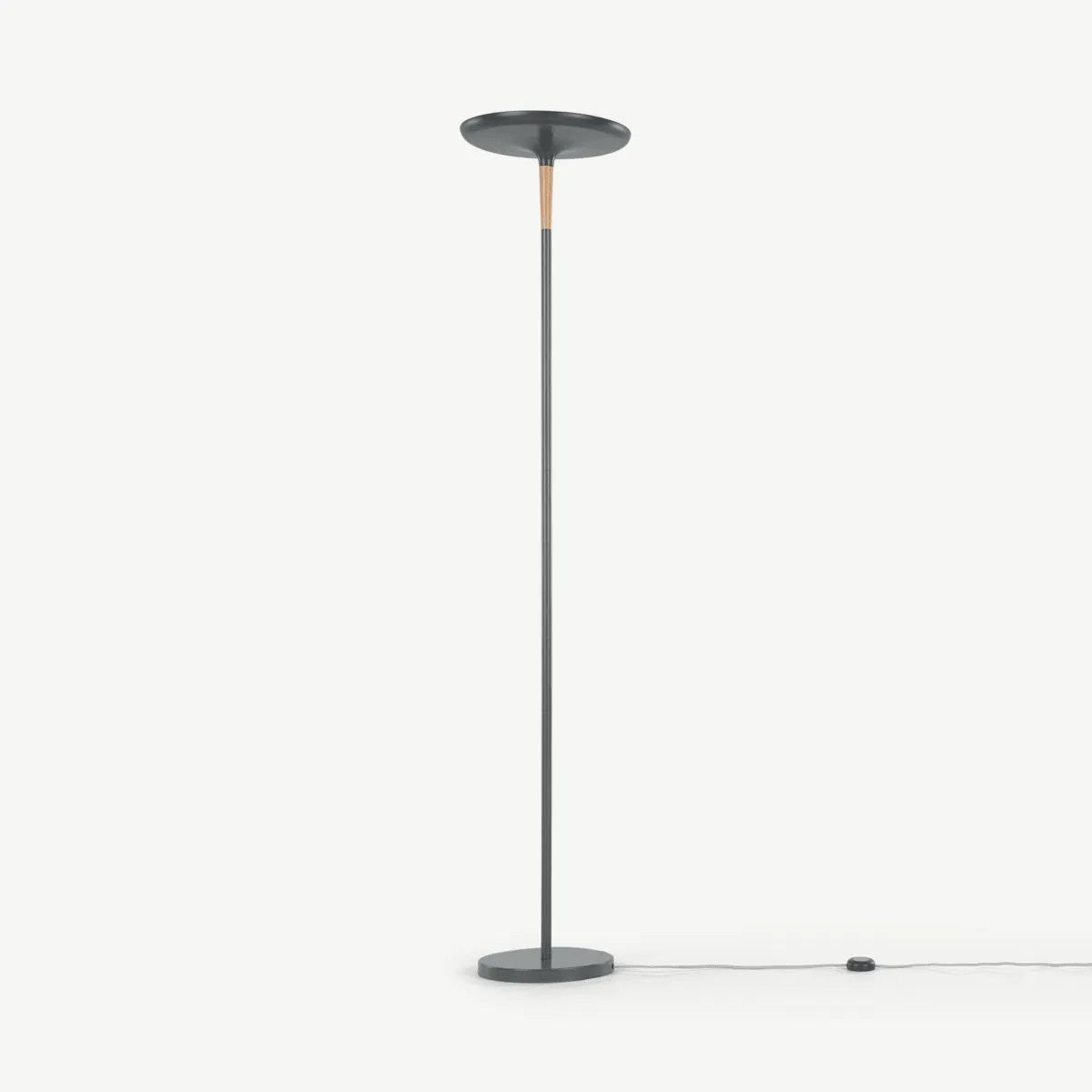 Tina LED Uplighter Floor Lamp, Charcoal & Wood