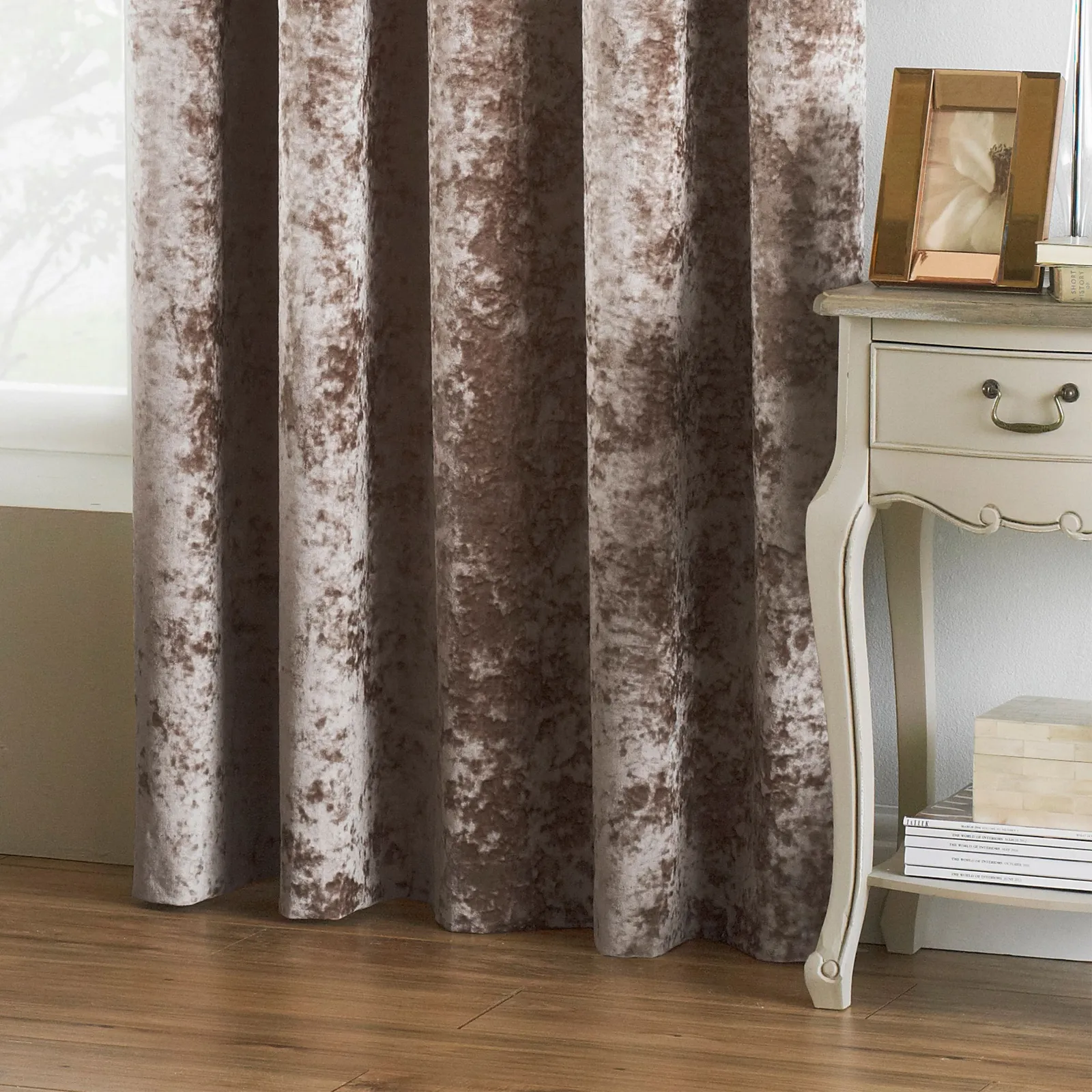 Paoletti Verona Crushed Velvet Eyelet Curtains in Off-White 3