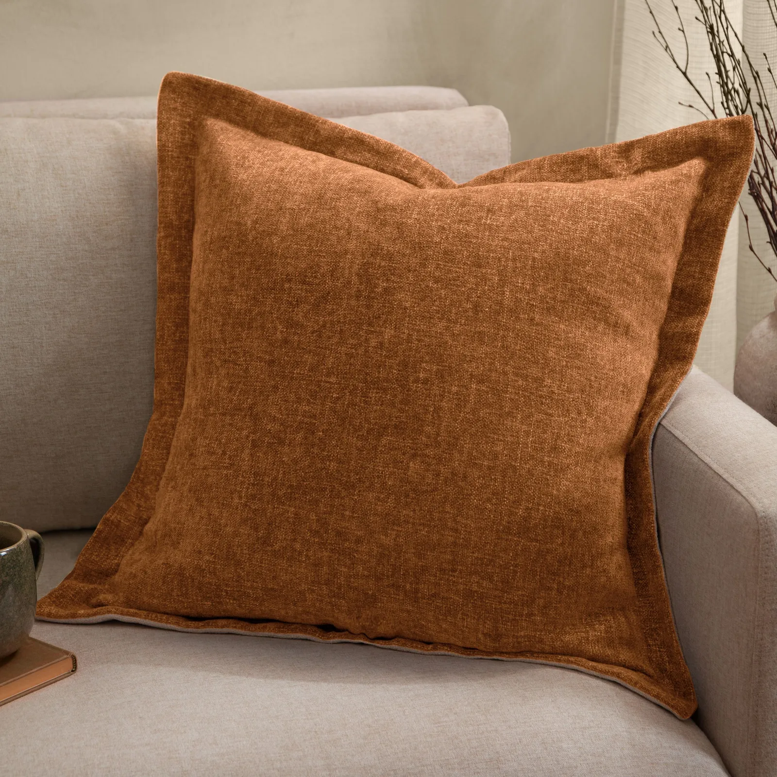Yard Dune Velvet Chenille Cushion in Burnt Orange