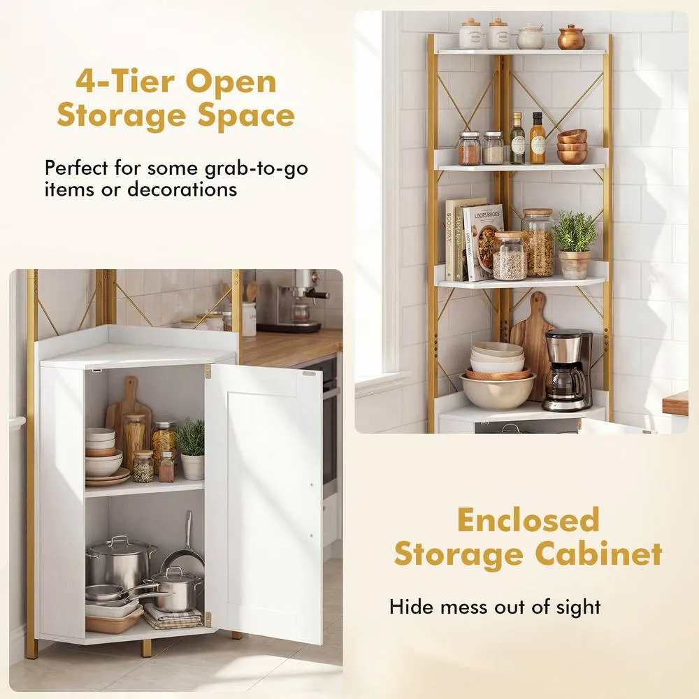 Costway Modern Corner Shelf 180cm Tall Corner Cabinet Bookshelf Display Rack in White 3