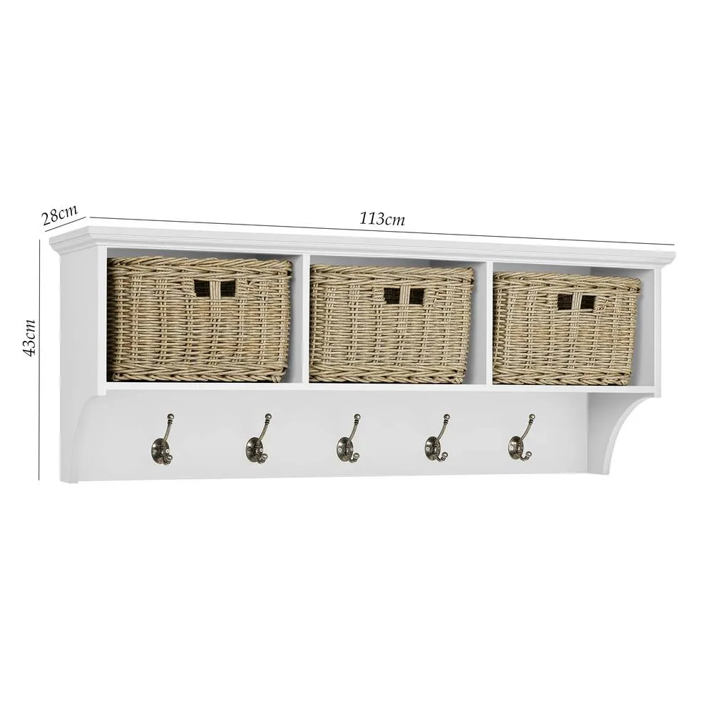 Statement Furniture Tetbury 3 Brown Faux Wicker Basket & Grey Cushion Hallway Set in White 6