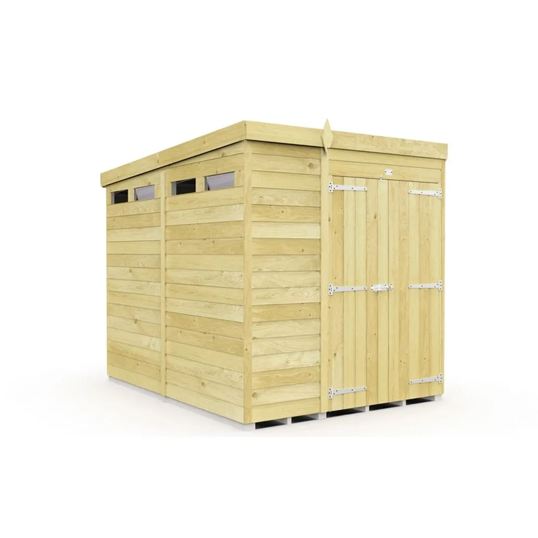 Buttercup Farm 6 x 8 Feet Pent Security Shed - Double Door - L231 x W185 x H201 cm in Brown