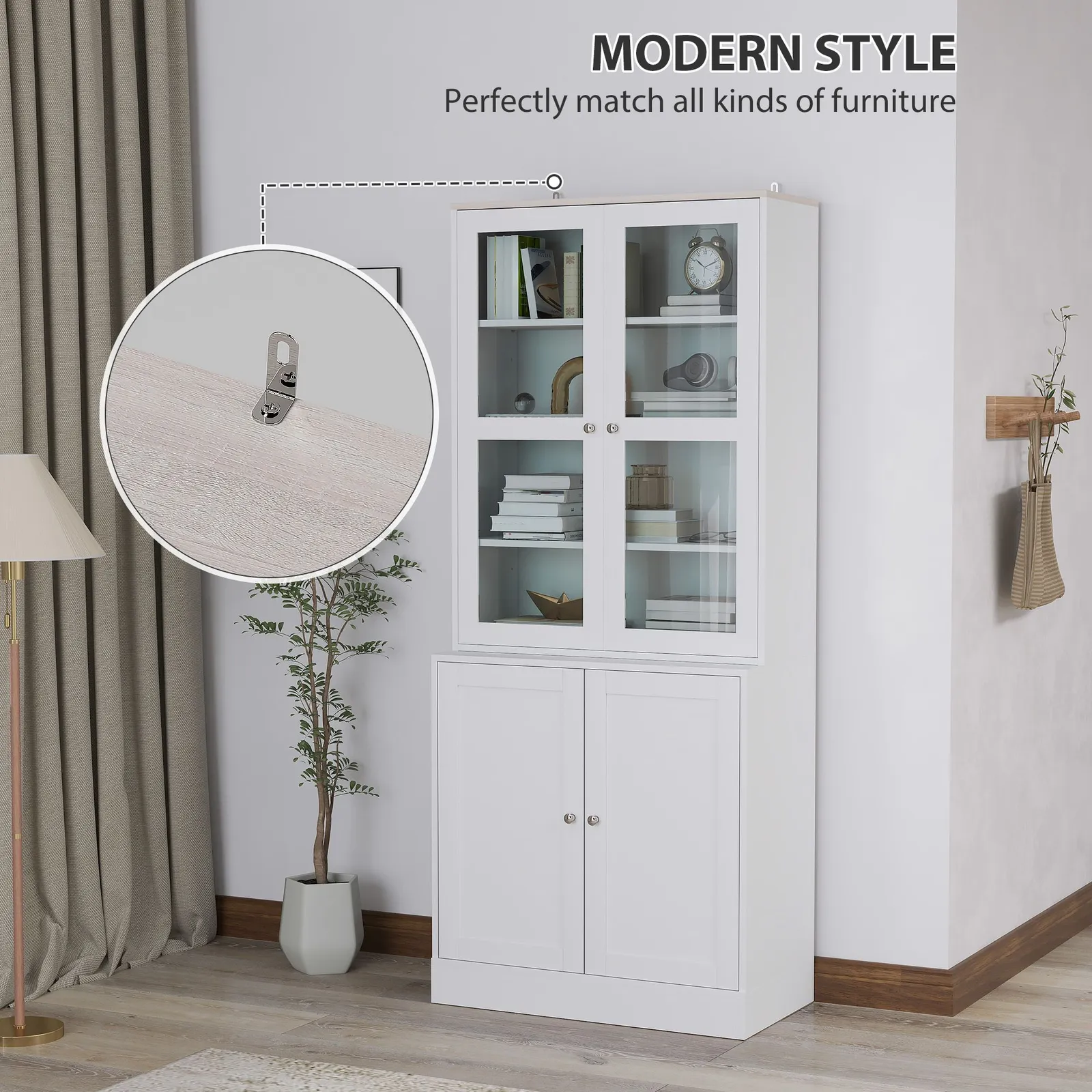 HOMCOM Modern Bookcase, Display Storage Cabinet with Adjustable Shelves in White 4
