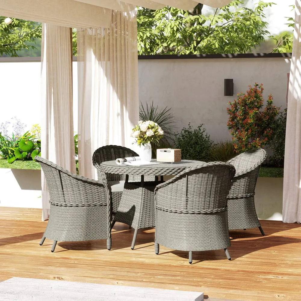 OUTSUNNY Rattan Dining Set for 4 with Cushions & Umbrella Hole, Grey