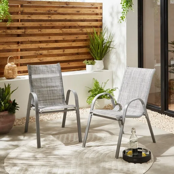 Pack of 2 Textilene Stacking Garden Chairs 4