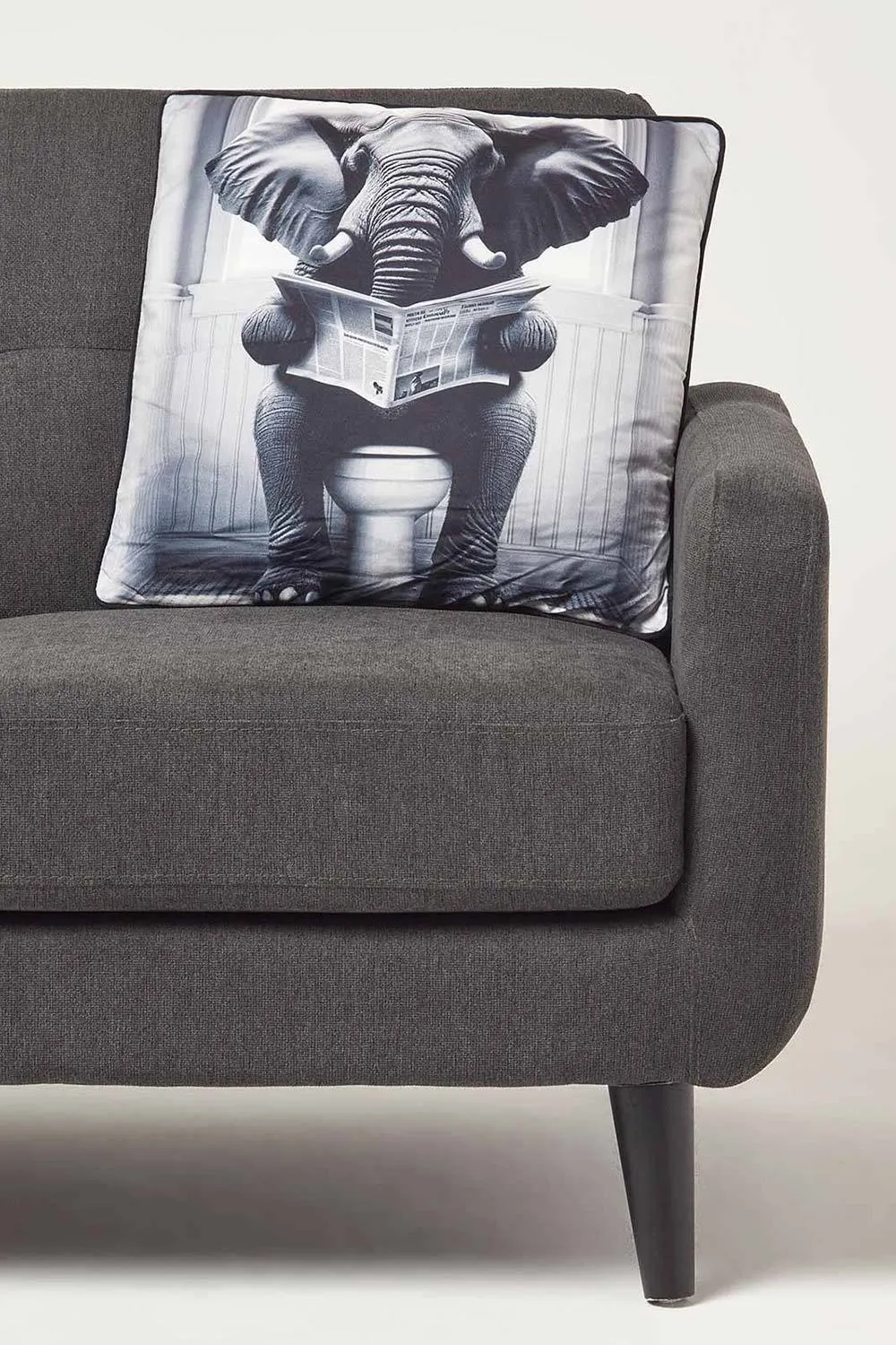 Homescapes Elephant Animal Print Cushion 45 x 45 cm Black White Novelty 2