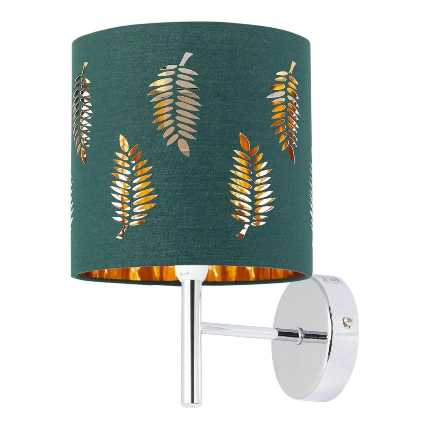 First Choice Lighting Brea - Chrome Wall Light with Dark Green Fern Shade in Silver