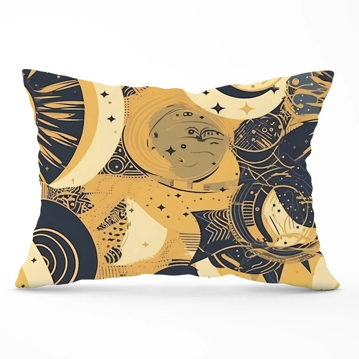 Warren Reed - Designer Blue Gold Moon & Sun Cushions in Yellow