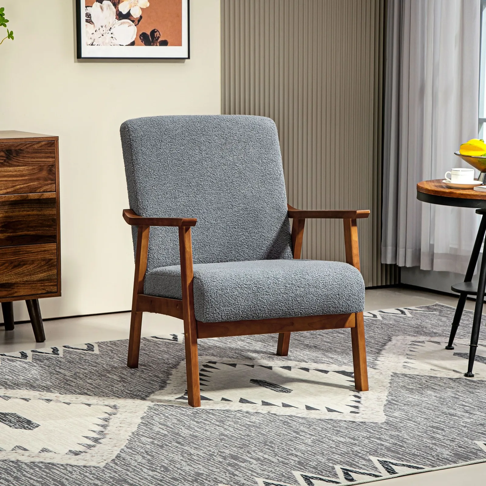 HOMCOM Boucle Accent Chair Armchair W/ Wide Seat for Living Room Bedroom in Grey 2