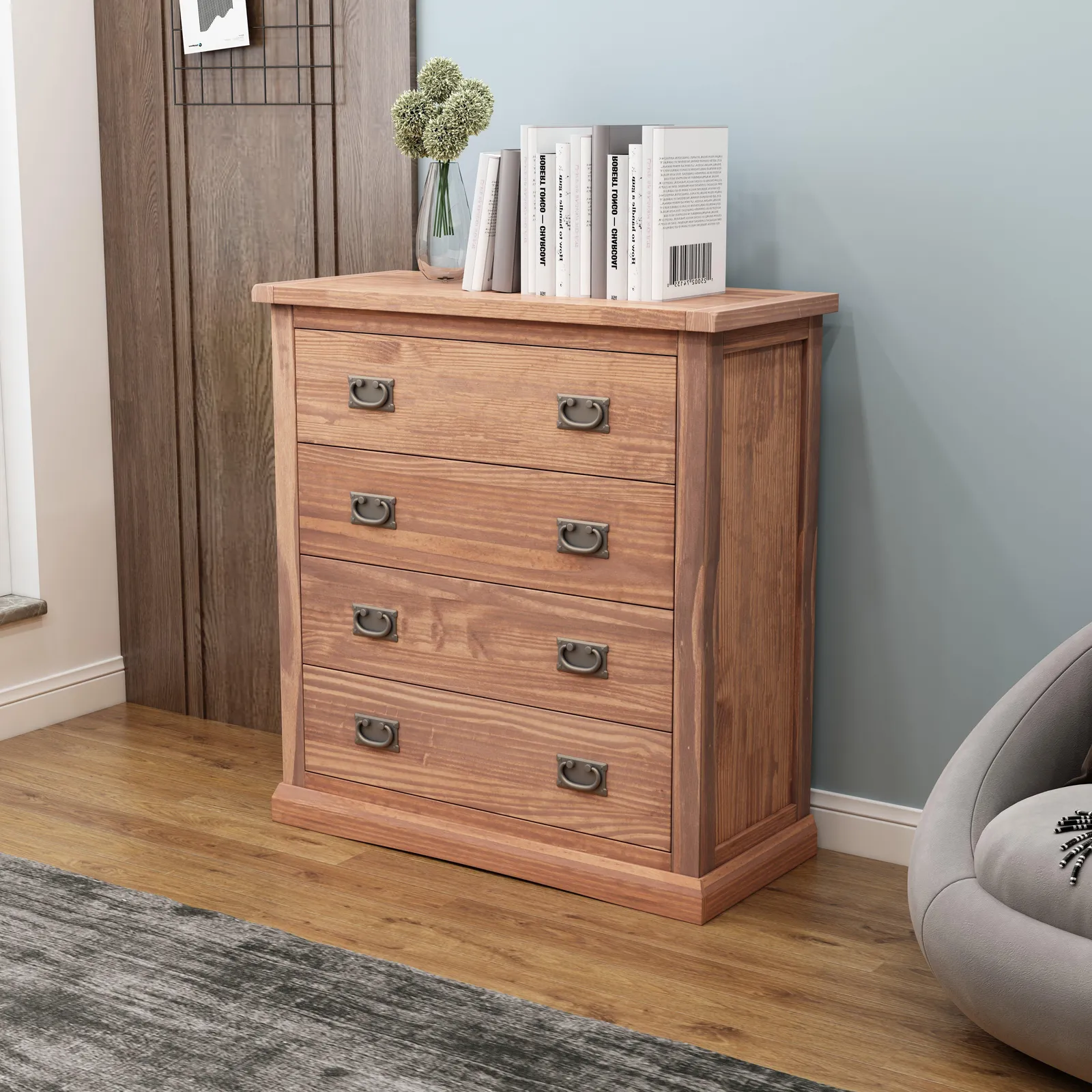 Cabinet Bits Tirolo 4 Drawer Chest of Drawers Bras Drop Handle in Brown