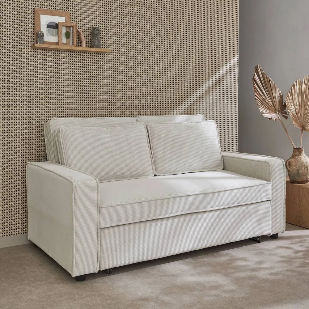 sweeek 2-seater corduroy sofa bed in Cream 6