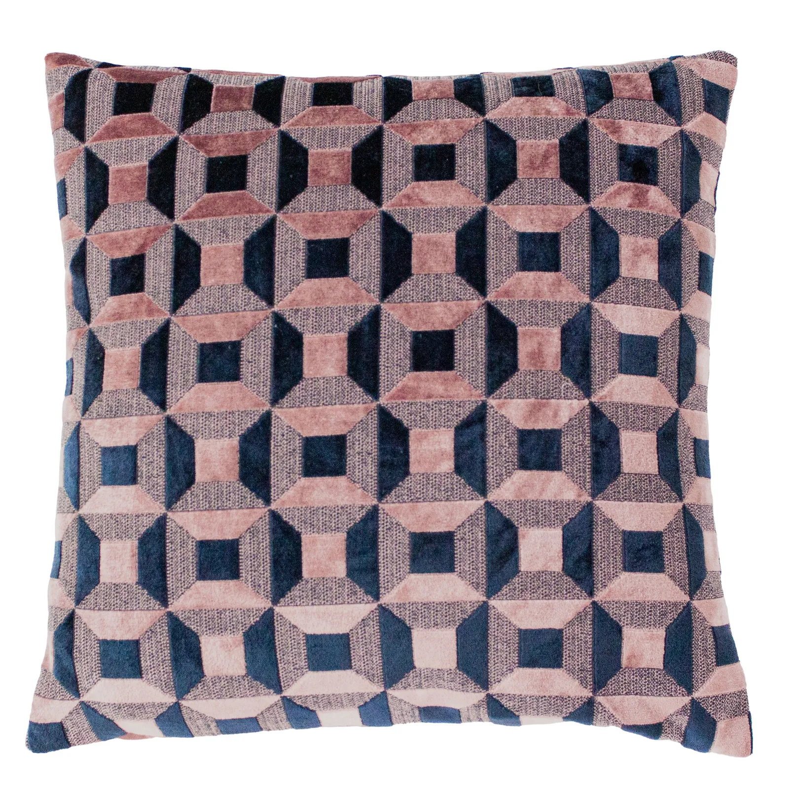Paoletti Empire Velvet Jacquard Geometric Cushion in Pink 2