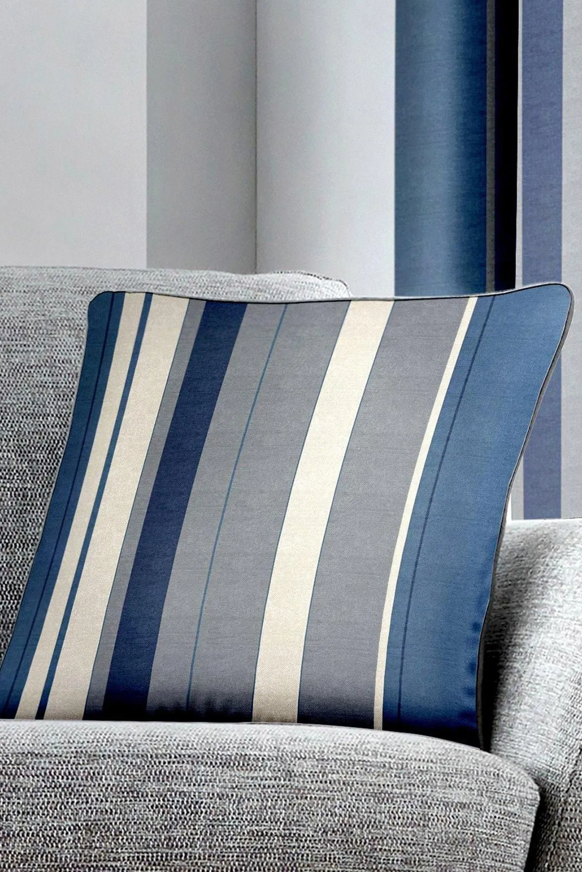 Fusion 'Whitworth Stripe' Modern Striped Filled Cushion 100% Cotton in Blue 2