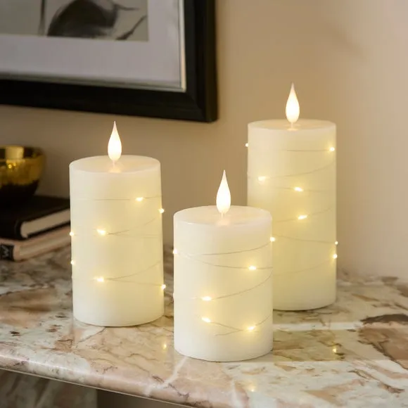 Set of 3 String Light LED Wax Candles