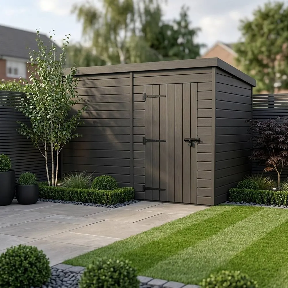 Buttercup Farm 10ft x 10ft Composite Pent Garden Shed Single Door No Windows - Grey 2