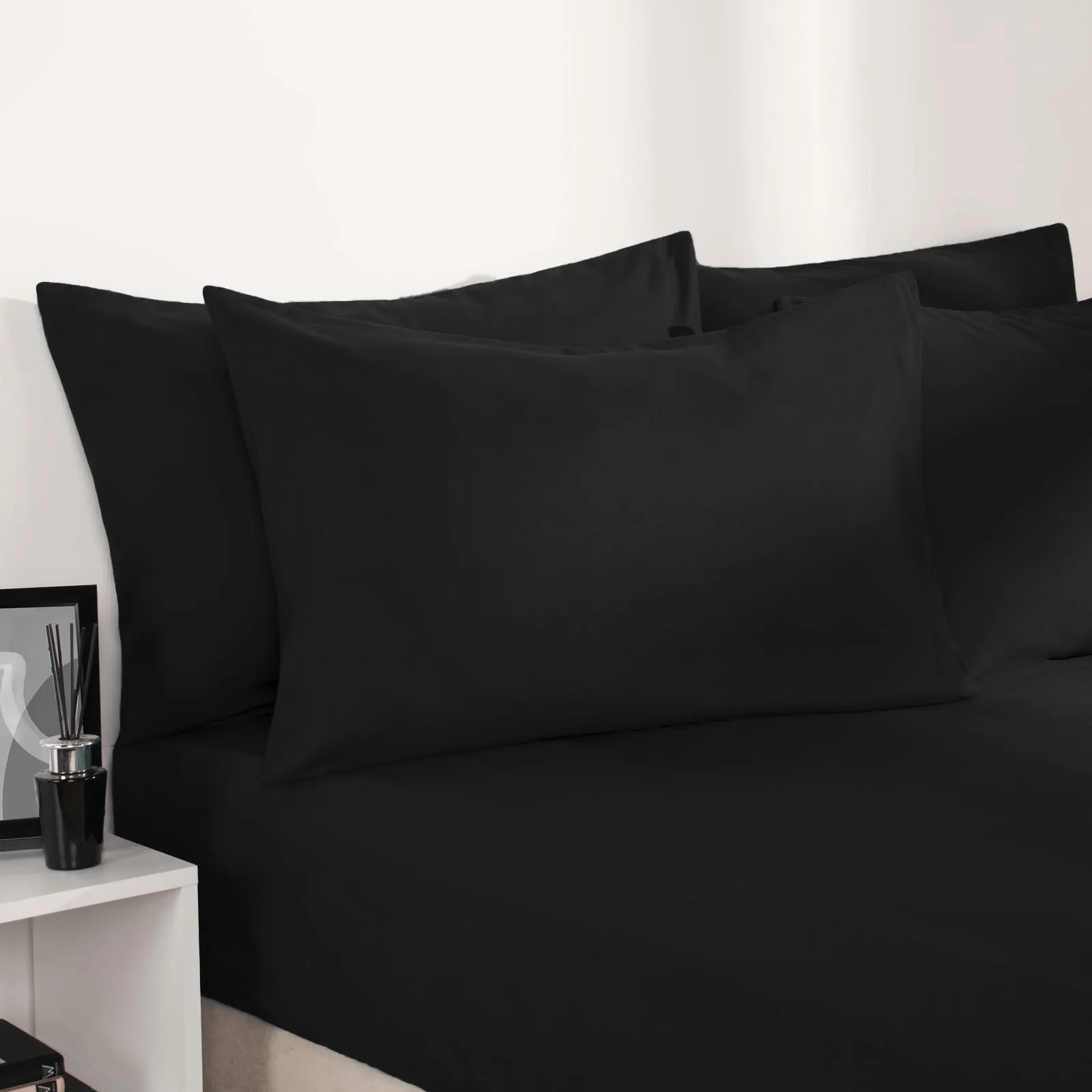 OHS Plain Bed Sheet Microfibre Deep Fitted Soft in Black | Size: Single