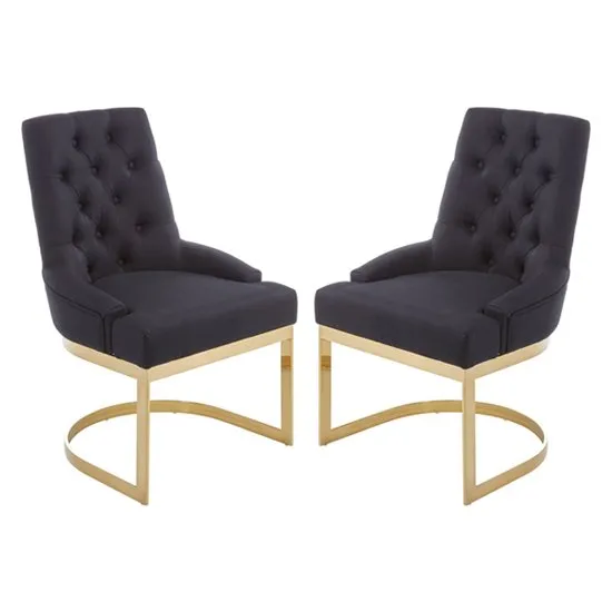 Azaltro Black Linen Fabric Dining Chairs In Pair