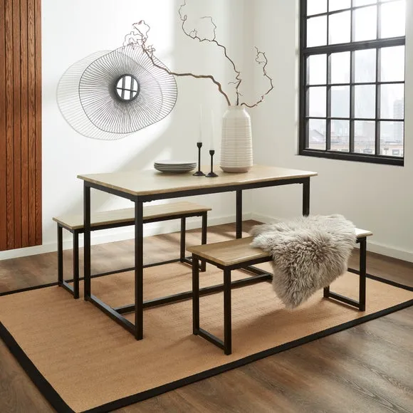 Ronan 4 Seater Wave Edge Dining Table and Bench Set 1