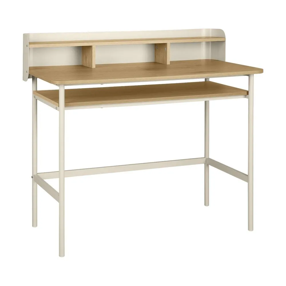 sweeek Metal desk with wood decor 3 niches in Beige 2