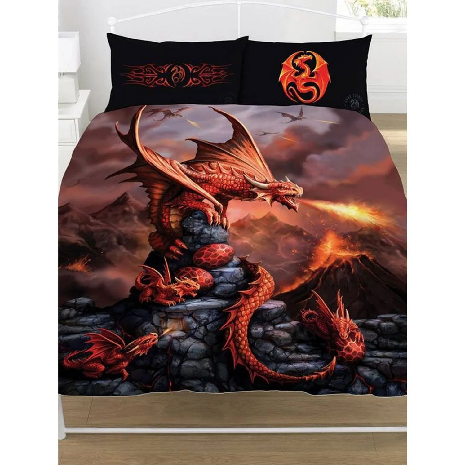 Anne Stokes Fire Dragon Duvet Cover Set in Burnt Orange