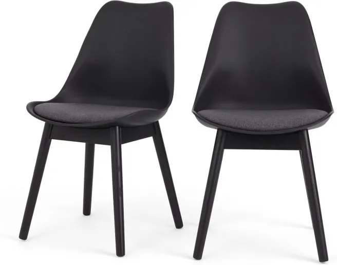 Set of 2 Thelma dining chairs, Black and grey fabric 