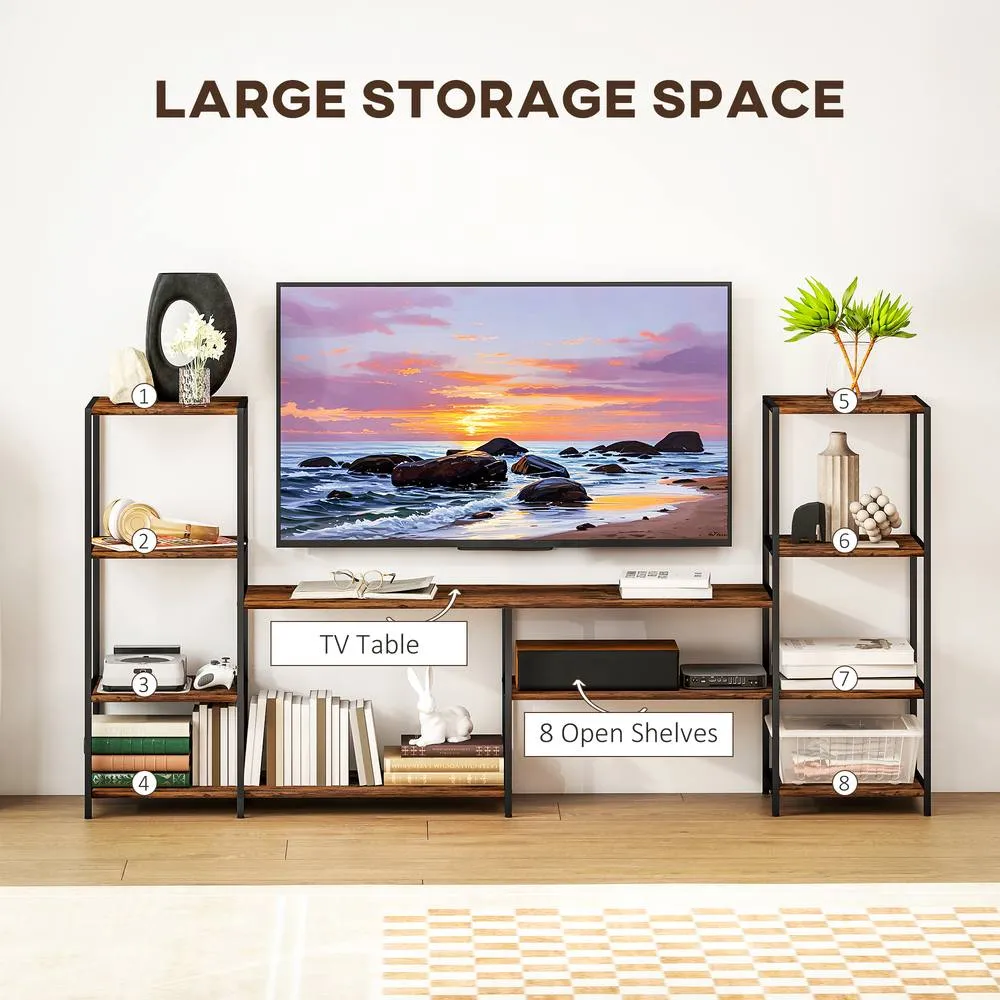 HOMCOM TV Unit for TVs up to 55 Inches, Industrial TV Stand with Shelves in Brown 4