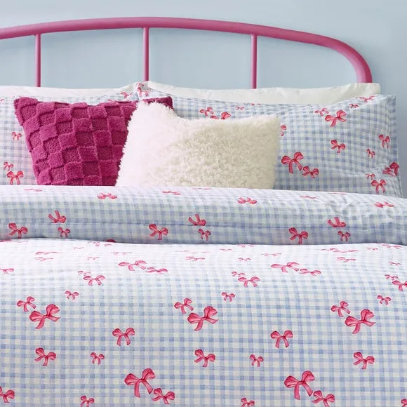 Gingham Bows Reversible Duvet Cover and Pillowcase Set 3