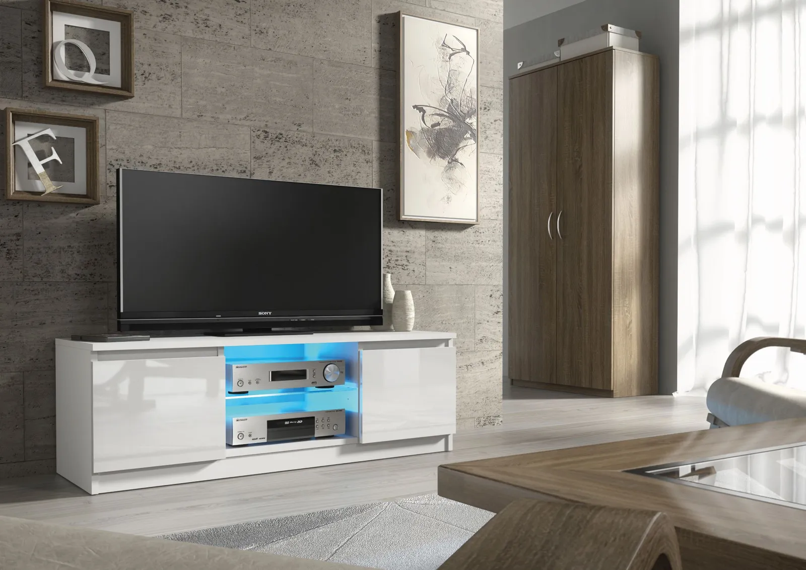 Creative Furniture Aura TV Unit 120cm - A Compact & Contemporary Cabinet with Gloss Doors & LED Lights in White 4